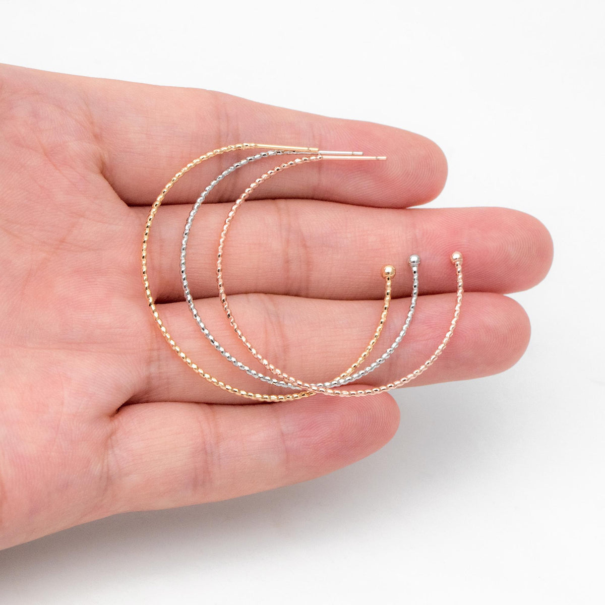 10pcs Large Circle Stud Earrings, Gold/ Rhodium plated Geometric Hoop Earring, 40/ 48mm (GB-1261)