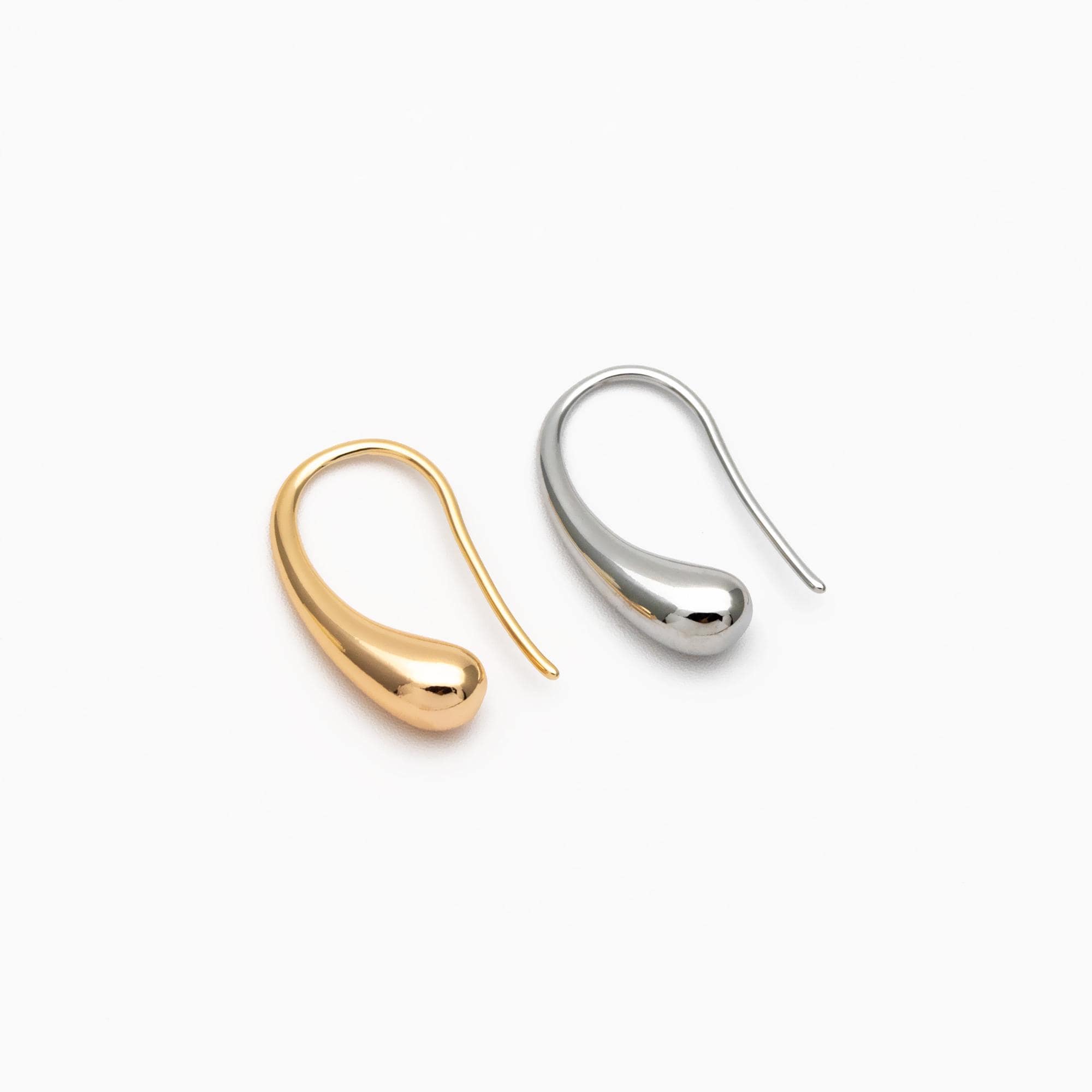 10pcs Gold/ Silver Tone Teardrop Earring Hooks, 18K Gold/ Rhodium Plated Brass, Simple Earwire Earrings (GB-3022-C)