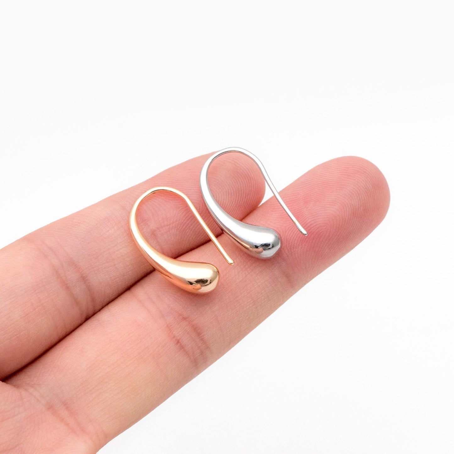 10pcs Gold/ Silver Tone Teardrop Earring Hooks, 18K Gold/ Rhodium Plated Brass, Simple Earwire Earrings (GB-4555)