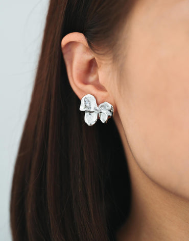 4pcs CZ Pave Gold/ Silver Tone Bowknot Earrings, 18K Real Gold/ Rhodium plated Brass, Flower Stud Earrings (GB-4493)