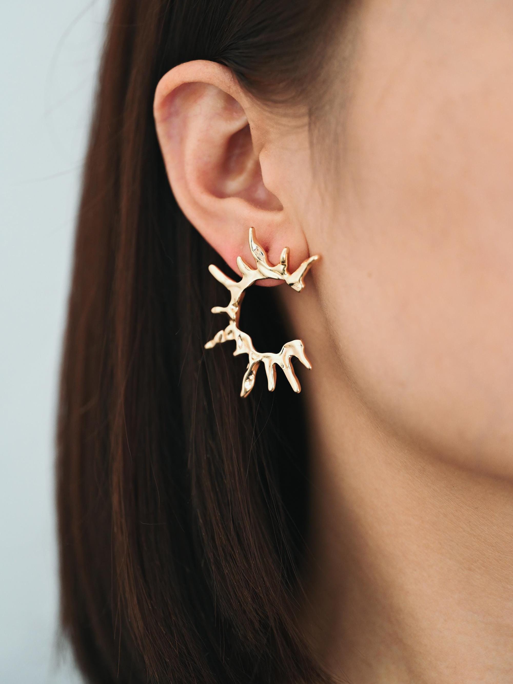 4pcs Gold/ Silver Tone Sun Earrings, 18K Real Gold/ Rhodium Plated Brass, Dainty Stud Earrings (#GB-4499)