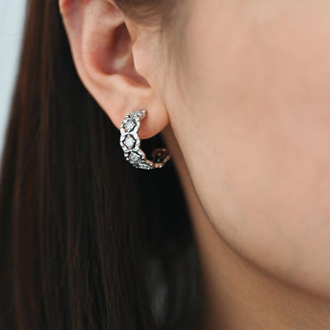 4pcs CZ Pave Gold/ Silver Tone Round Circle Earrings, Gold/ Rhodium plated Brass, Geometric Hoop Stud Earrings (GB-4512)