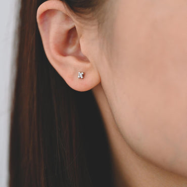 10pcs CZ Pave Gold/ Silver Tone Square Earrings, Gold/ Rhodium Plated Brass, Dainty Minimalist Stud Earrings (GB-4523)