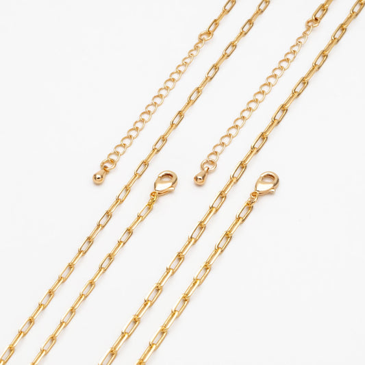 Gold Oval Link Chains 2.4/ 2.8mm, Finished Bracelet/ Anklet/ Necklace with Extender Chain, Ready to Wear (#LK-346)