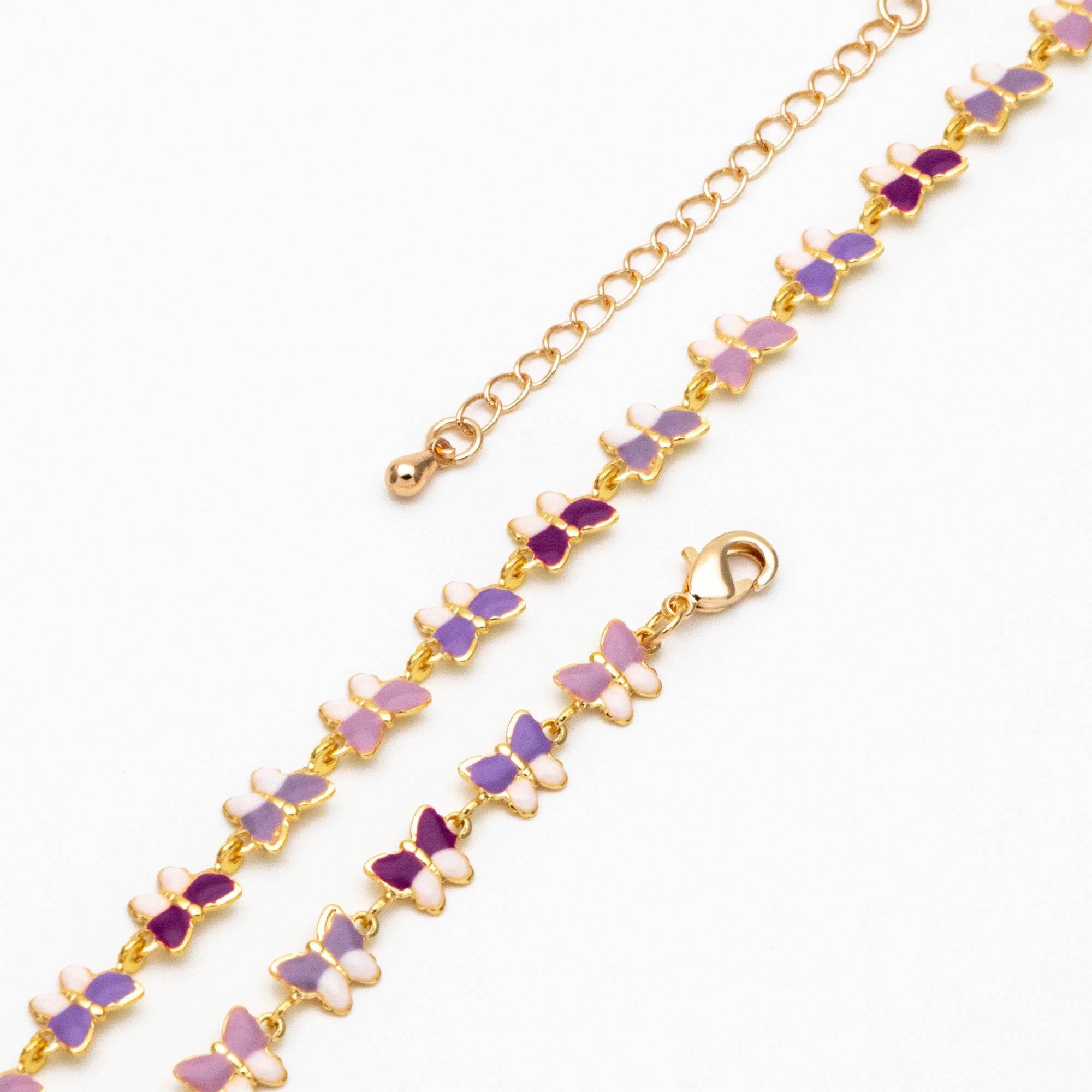 Purple Enamel Butterfly Chain, Finished Bracelet/ Anklet/ Necklace with Extender Chain, Ready to Wear (#LK-596-2)