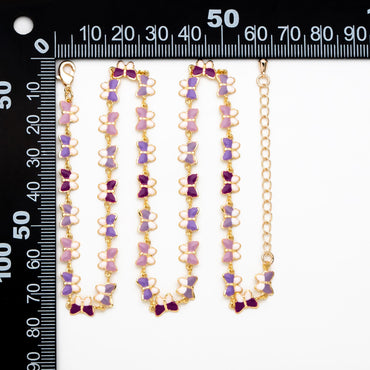 Purple Enamel Butterfly Chain, Finished Bracelet/ Anklet/ Necklace with Extender Chain, Ready to Wear (#LK-596-2)