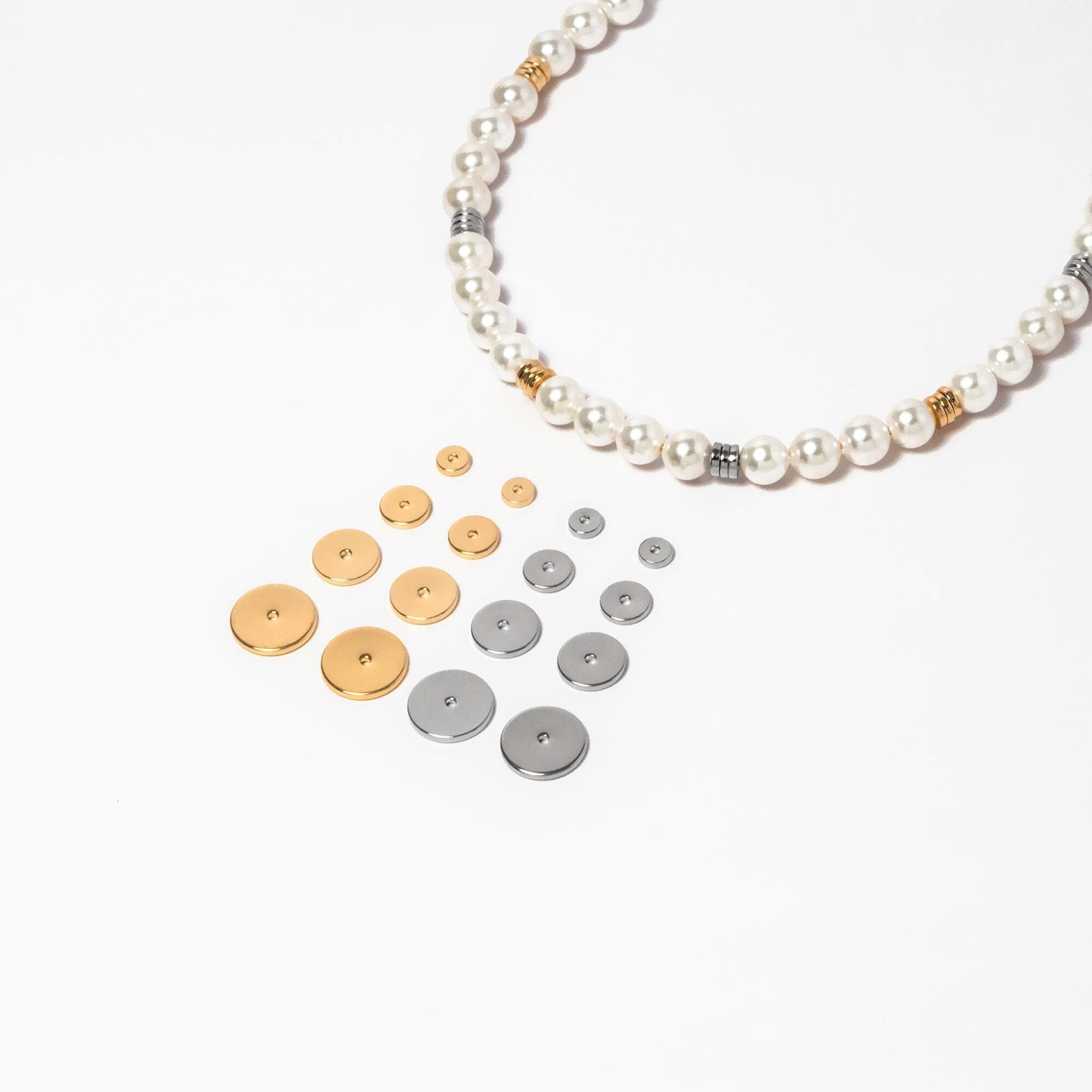 20pcs Gold/ Silver Tone Disc Spacer Beads, Round Coin Beads, Smooth Flat Disk Spacers 4/ 6/ 8/ 10mm, Donuts Findings diy jewelry (GB-1333)