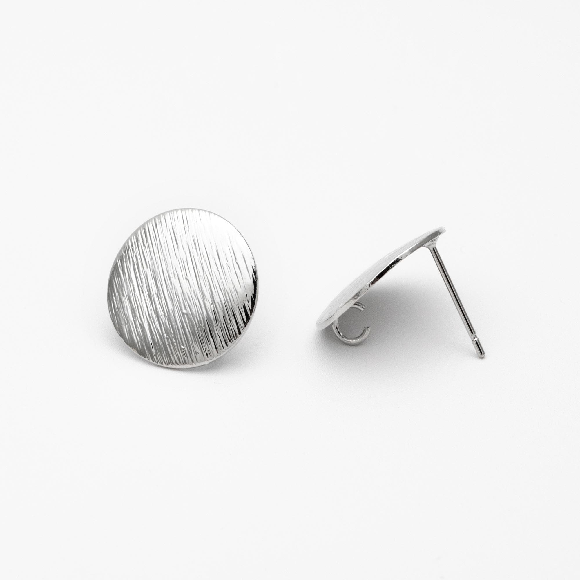 10pcs Brushed Gold/ Silver Ear Posts with Loops, 18K Gold/ Rhodium Plated Brass, Round Disc Geometric Earring Studs 12/15mm (GB-478)