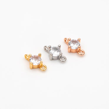 10pcs Gold/ Silver/ Rose Gold Cubic Zirconia Connector, Real 18K Gold/ Rhodium plated Brass CZ Charm (GB-1106)