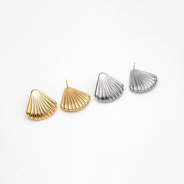 4pcs Gold/ Silver Shell Earrings, Gold/ Rhodium plated Brass, Dainty Seashell Stud Earrings (GB-4572)