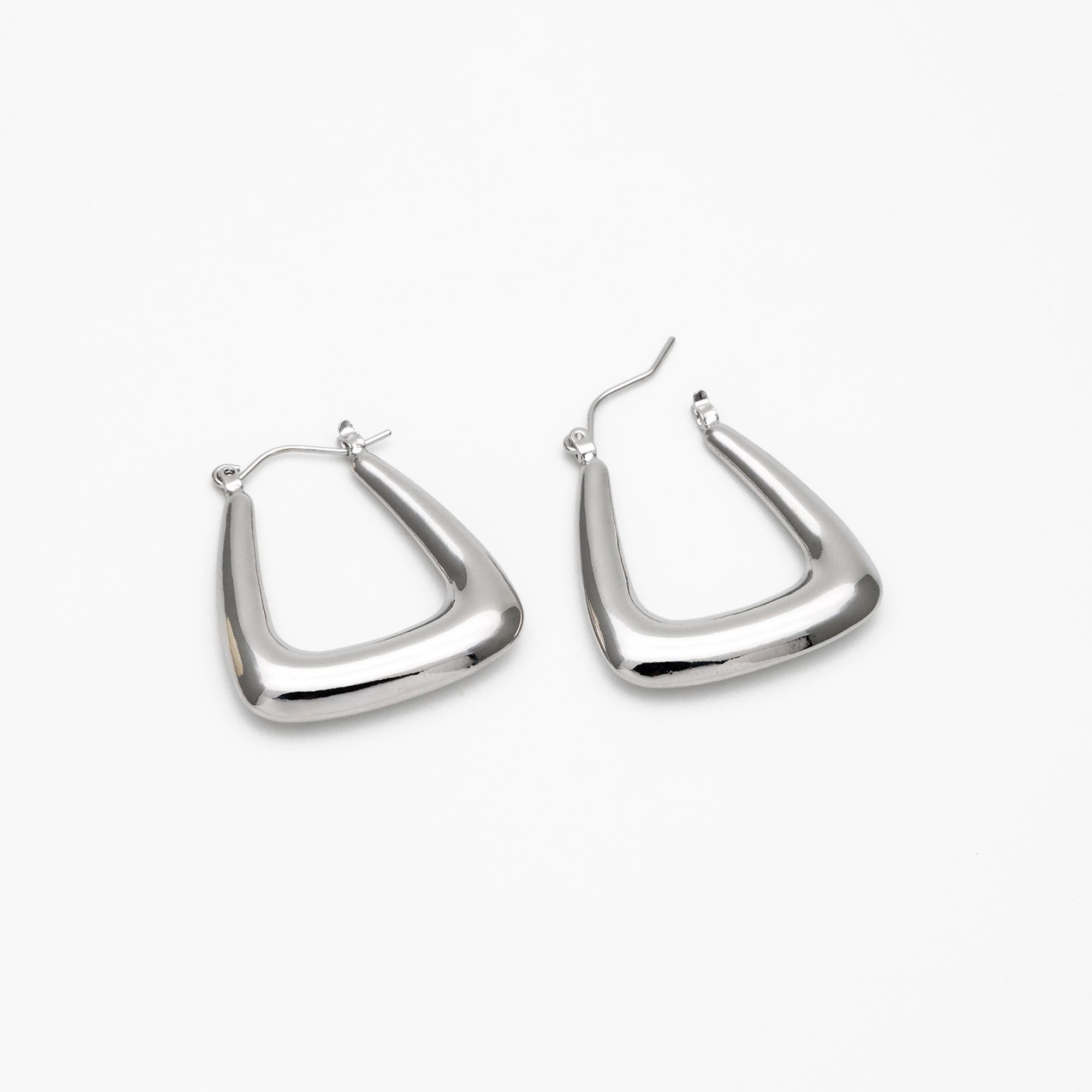 4pcs Gold/ Silver Tone U-Shaped Hoop Earrings, 18K Gold/ Rhodium plated Brass, Huggie Earrings, Minimalist Earrings (GB-4588)