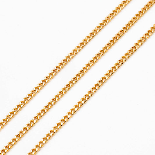 Gold/ Silver Tone Curb Chain 2mm, Gold/ Rhodium Plated Brass Chain, Strong Curb Chain Findings (#LK-447)/ 1 Meter=3.3 ft