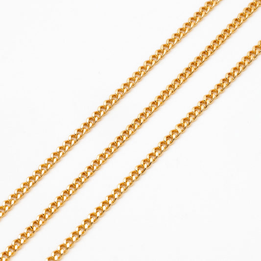 Gold/ Silver Tone Curb Chain 2mm, Gold/ Rhodium Plated Brass Chain, Strong Curb Chain Findings (#LK-447)/ 1 Meter=3.3 ft