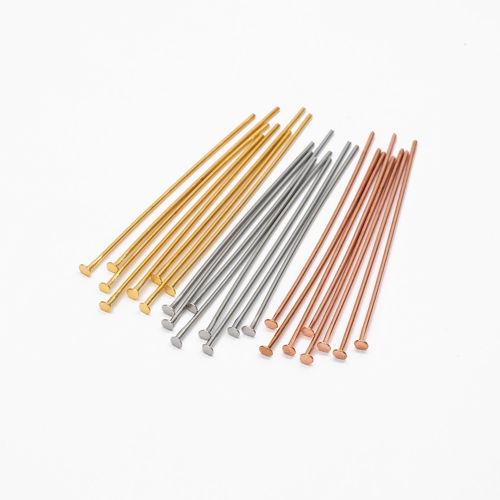 100pcs Gold/ Silver/ Rose Gold Head Pins, 30x0.5mm (24 gauge) 40x0.7mm (21 gauge), Gold/ Rhodium plated Brass Headpins (GB-023)
