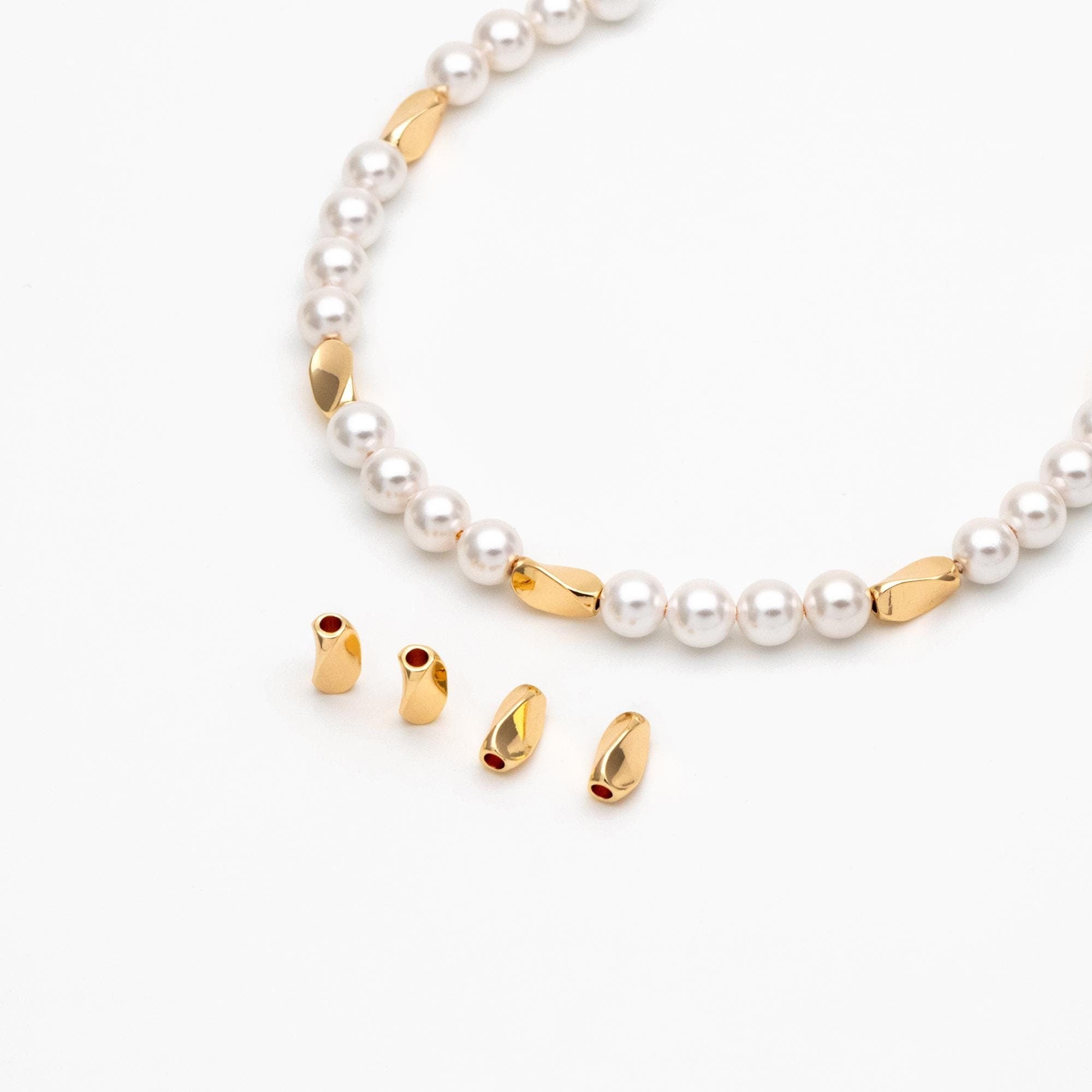 10pcs Gold Tube Beads 8x4.5mm, Real Gold plated Brass Tube Spacer Beads (GB-1393)