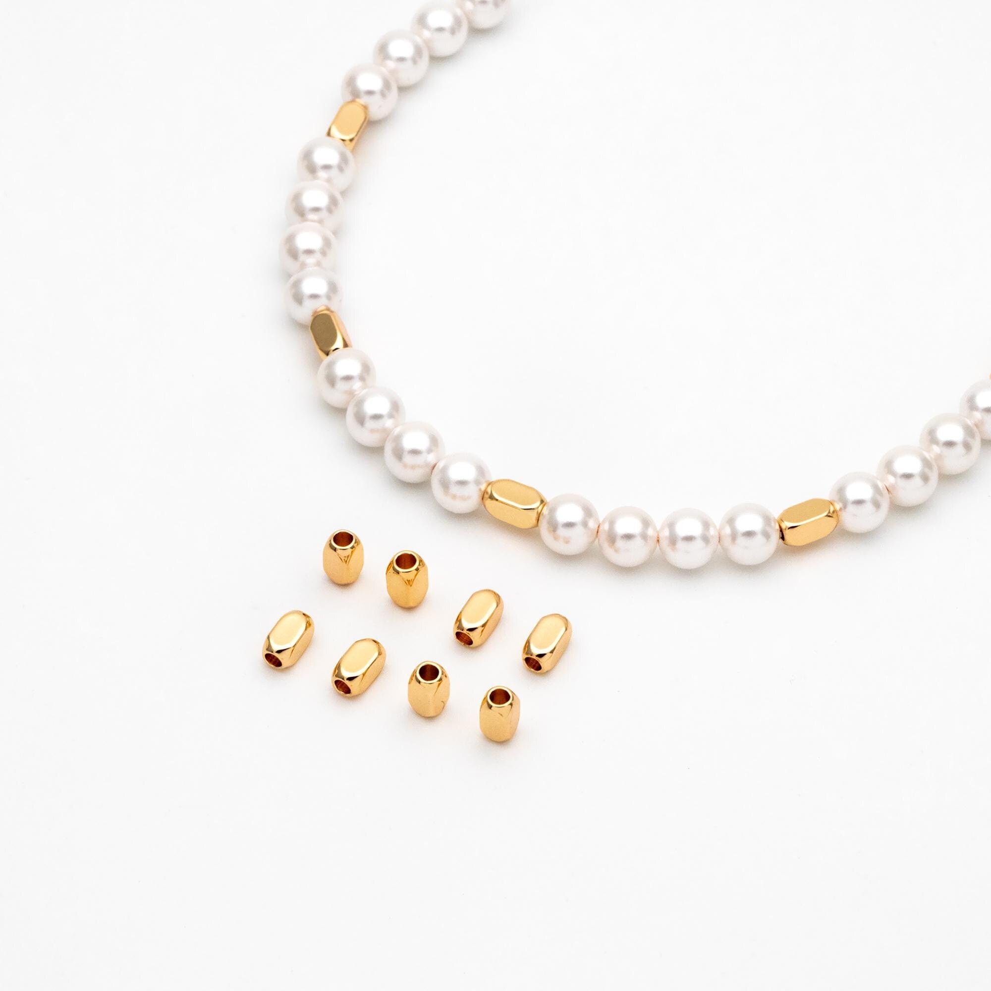 20pcs Gold Tube Beads 6x3mm, 18K Gold plated Brass, Oval Tube Spacer Beads (GB-1764)