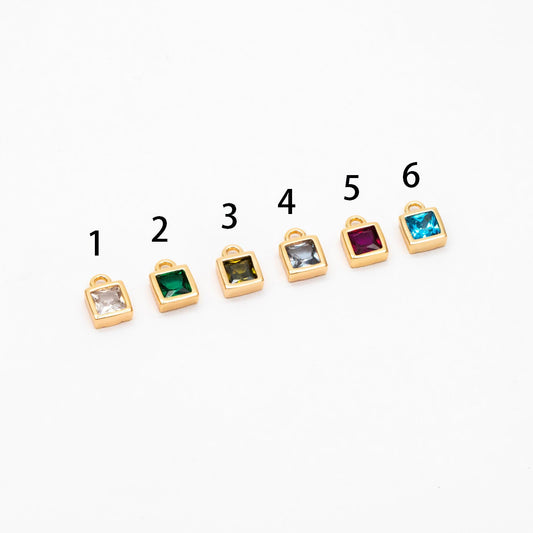 10pcs CZ Pave Gold/ Silver tone Square Charms, Mini Cube Pendants 4x6mm, Gold/ Rhodium plated Brass, Multi Colors (GB-1025)