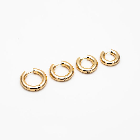 4pcs Gold plated Stainless Steel Huggie Earrings, 5mm Thick by 20/ 22/ 24/ 26mm, Minimalist Chunky Hoop Earrings (GB-1484)