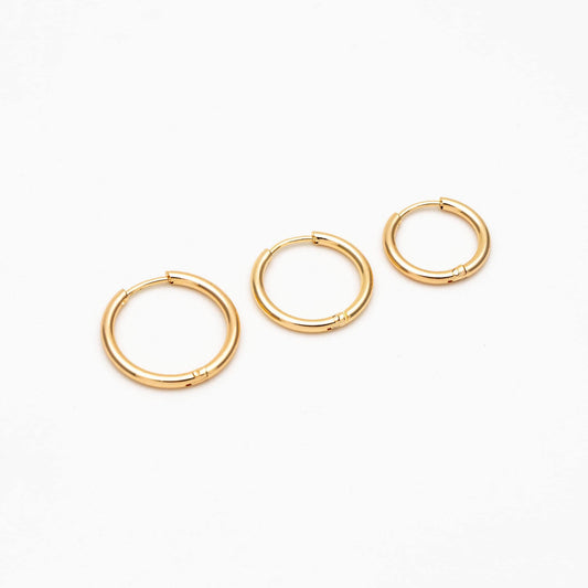 10pcs Gold/ Silver Rose Gold Huggie Hoop Earrings 14/ 16/ 18mm, Stainless Steel Hoops, Simple Hoops 1.6mm thick (GB-2200)