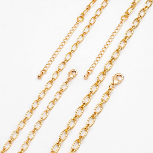Dainty Gold/ Silver Oval Cable Chains 4/ 4.7mm, Finished Bracelet/ Anklet/ Necklace with Extender Chain, Ready to Wear (#LK-329)
