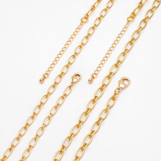 Dainty Gold/ Silver Oval Cable Chains 4/ 4.7mm, Finished Bracelet/ Anklet/ Necklace with Extender Chain, Ready to Wear (#LK-329)