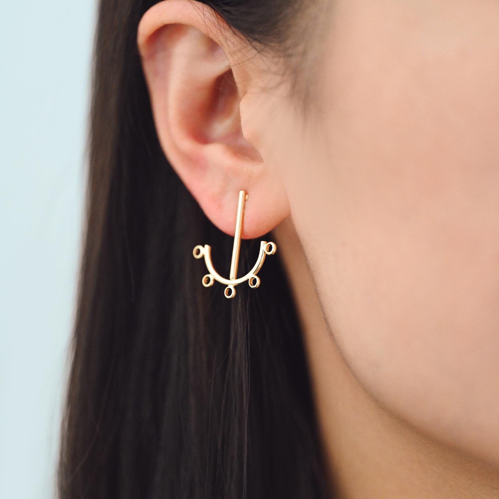 4pcs Gold Anchor Stud Earrings with 5 Loops, Gold plated Brass Earrings Findings, Earring Components (#GB-3758)