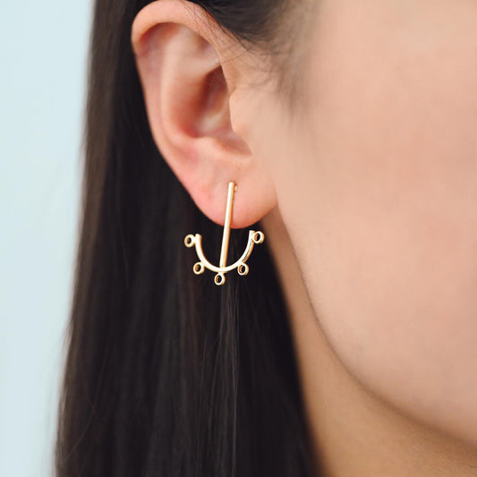 4pcs Gold Anchor Stud Earrings with 5 Loops, Gold plated Brass Earrings Findings, Earring Components (#GB-3758)