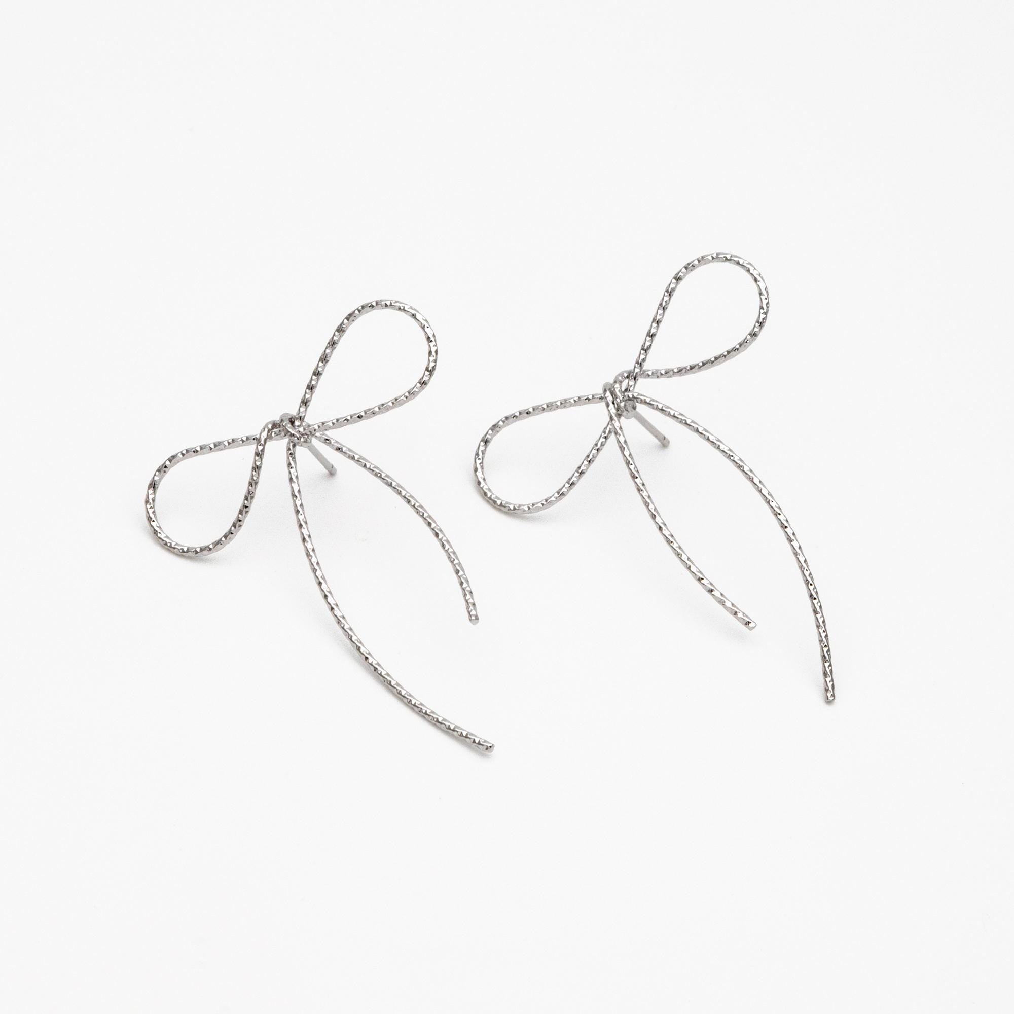 4pcs Gold/ Silver Bowknot Earrings, Gold/ Rhodium plated Brass, Minimalist Earrings, Jewelry Supplies (GB-4310)