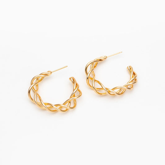 4pcs Gold/ Silver Tone Twisted Circle Earrings 32mm, Twisted Wire Stud Earrings, Geometric Hoop Earrings (GB-4580)