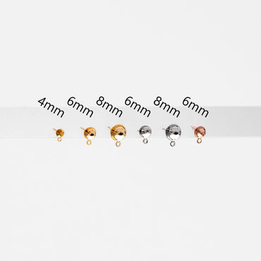 20pcs Gold/ Sliver/ Rose Gold Ear Posts with Cup, Stud Earrings for Pearls, 3/ 4/ 5/ 6/ 8mm Peg Earring Findings Wholesale (GB-2060)