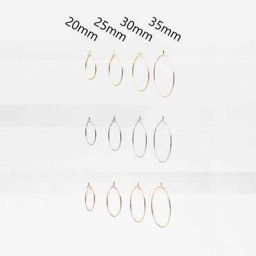 20pcs Gold/ Silver/ Rose Gold Hoop Ear Wire, Gold/ Rhodium plated Brass Hoop Earrings, 20/ 25/ 30/ 35mm by 0.7mm (GB-252)