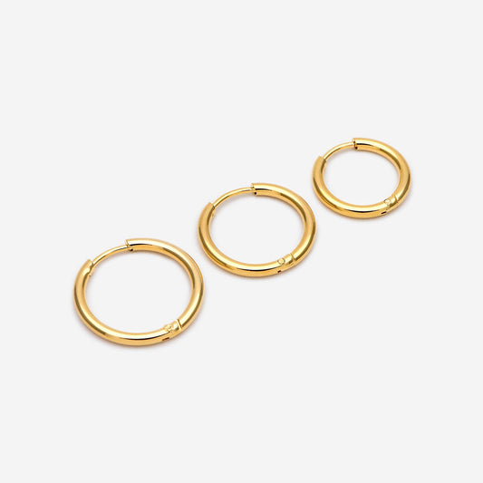 10pcs Gold/ Silver Tone Huggie Hoop Earrings, 2mm thick, 16/ 18/ 20mm, Stainless Steel Huggies, Minimalist Hoop Earrings (GB-2209)