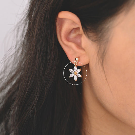 4pcs Gold Zircon Flower Charm Pendants 19x15mm, Real Gold plated Brass, Lead Nickel Free (GB-584-C)