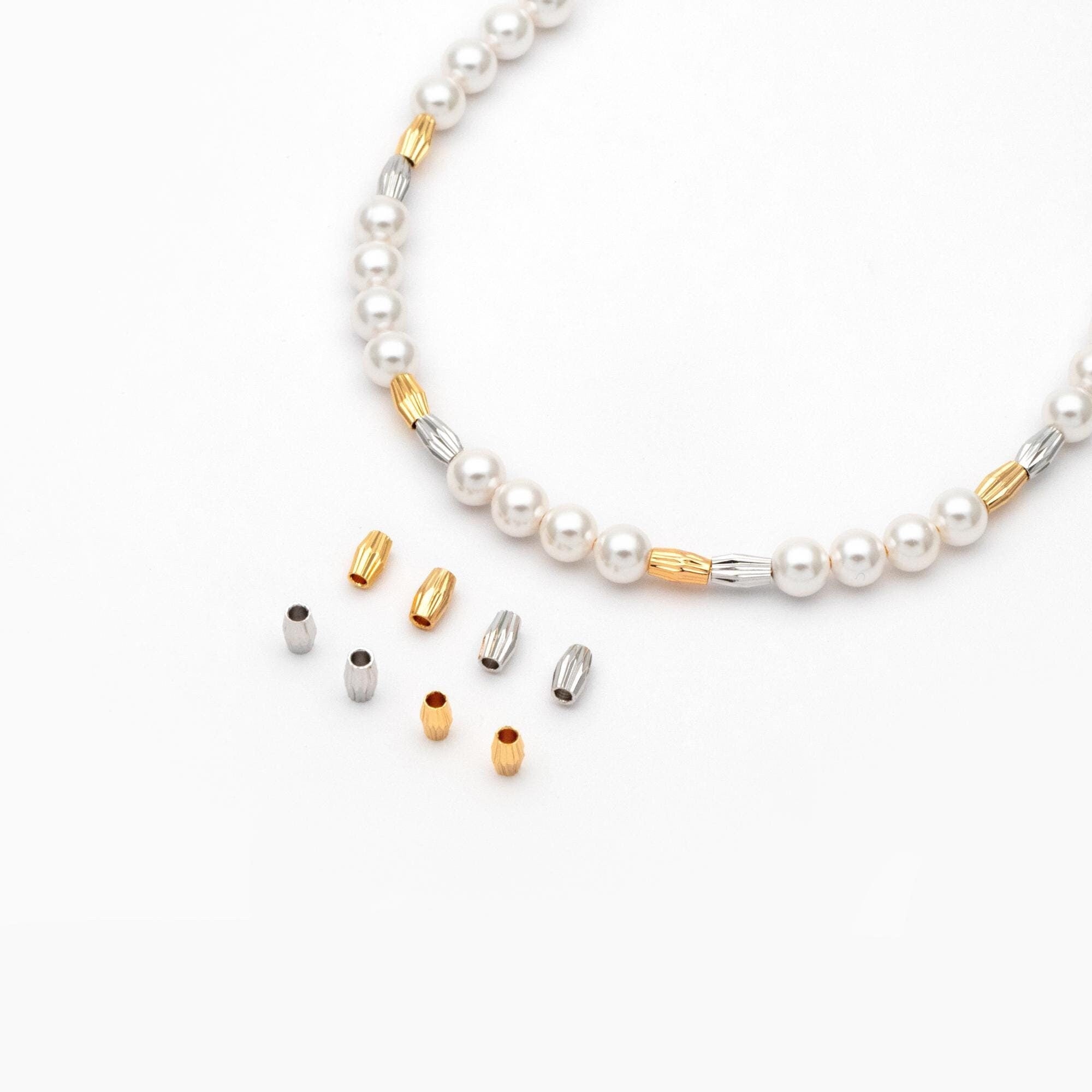 20pcs Gold/ Silver tone Oval Beads 6x3.5mm, Real Gold/ Rhodium plated Brass Tube Spacers (GB-715)