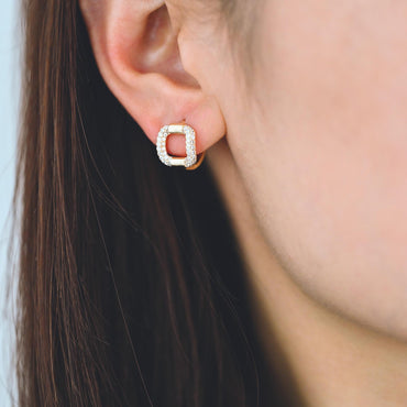 4pcs CZ Pave Gold Hoop Earrings, 14mm, Gold plated Brass, Dainty Huggie Earrings, Minimalist Earrings (GB-3894-B)