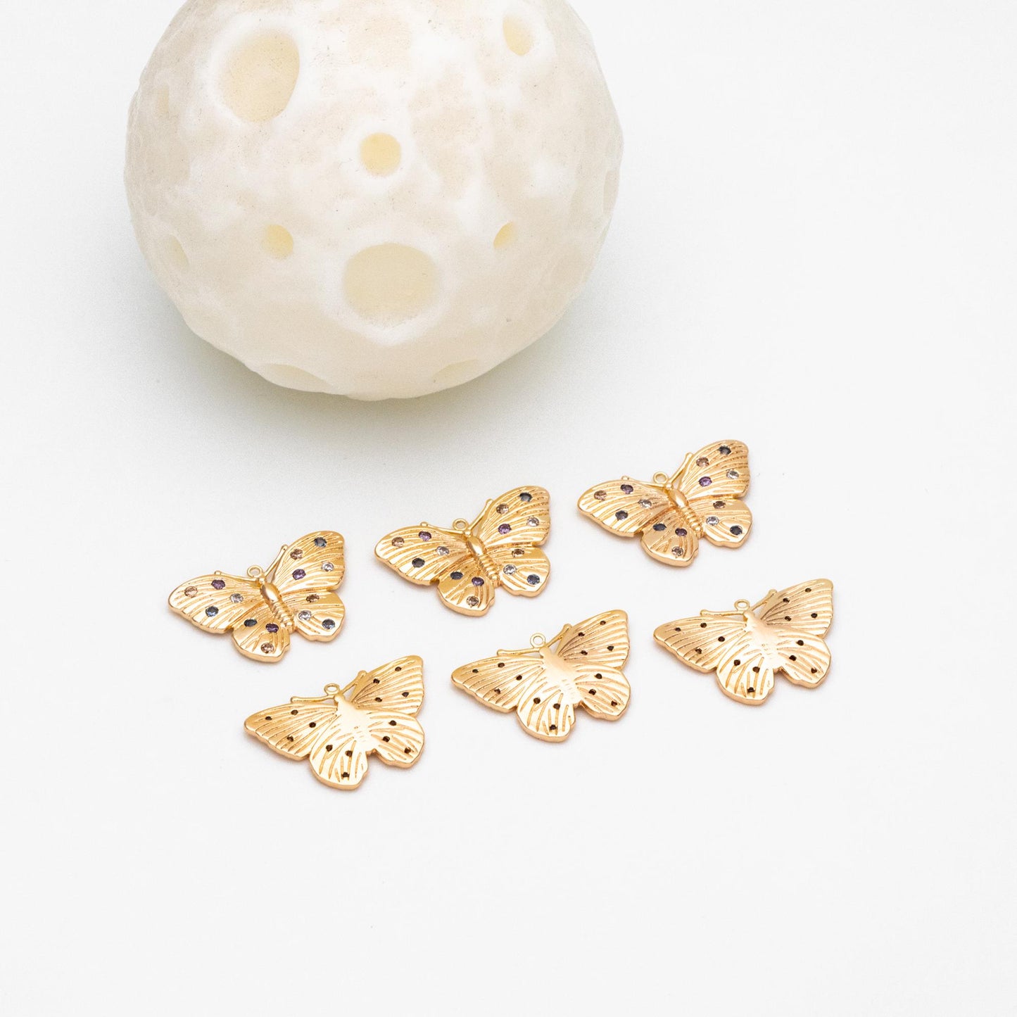 4pcs Colorful CZ Pave Gold Butterfly Charm Pendants, Jewelry Findings, Wholesale Supplies (GB-3561-H)
