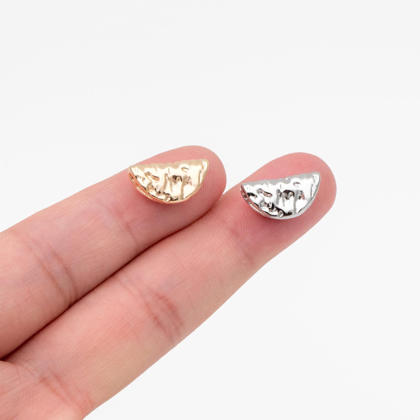 10pcs Gold/ Silver Tone Textured Semi-Circle Spacer Beads, Half Moon Beads, Jewelry Making Supplies Wholesale (GB-4586)