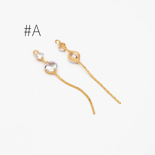 4pcs CZ Pave Gold Chain Tassel Charms, 18K Real Gold plated Brass, Tassel Earring Components (GB-1234)