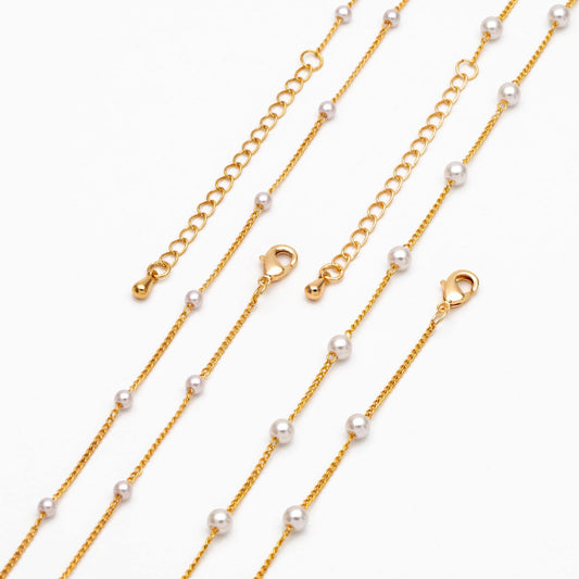 Gold Faux Pearl Beaded Chain, Finished Bracelet/ Anklet/ Necklace with Extender Chain, Ready to Wear (#LK-159)