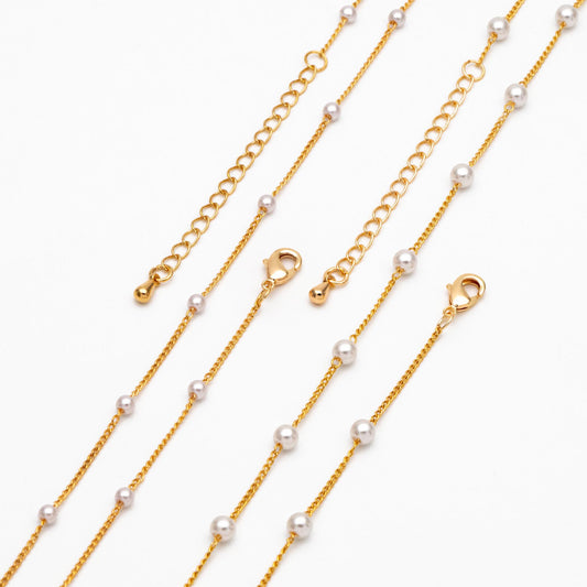 Gold Faux Pearl Beaded Chain, Finished Bracelet/ Anklet/ Necklace with Extender Chain, Ready to Wear (#LK-159)