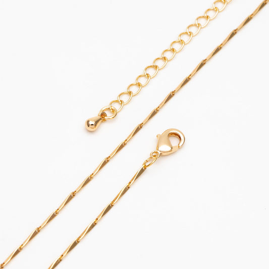 Gold Bar Chain 1.2mm, Finished Bracelet/ Anklet/ Necklace with Extender Chain, Ready to Wear (#LK-167-1.2)
