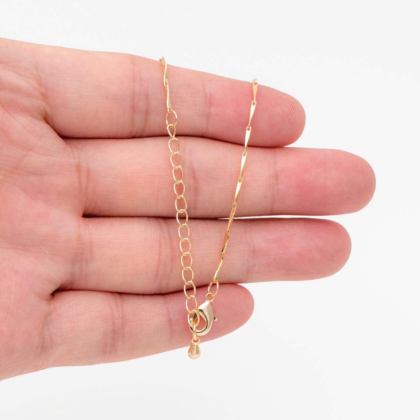 Gold Bar Chain 1.2mm, Finished Bracelet/ Anklet/ Necklace with Extender Chain, Ready to Wear (#LK-167-1.2)