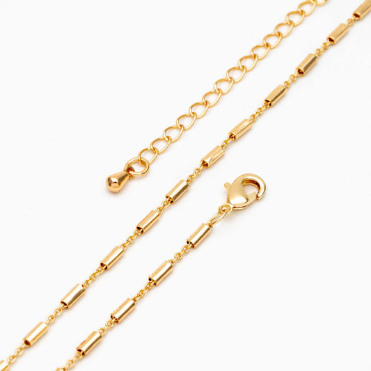 Gold Tube Chains 2mm, Finished Bracelet/ Anklet/ Necklace with Extender Chain, Ready to Wear (#LK-280)