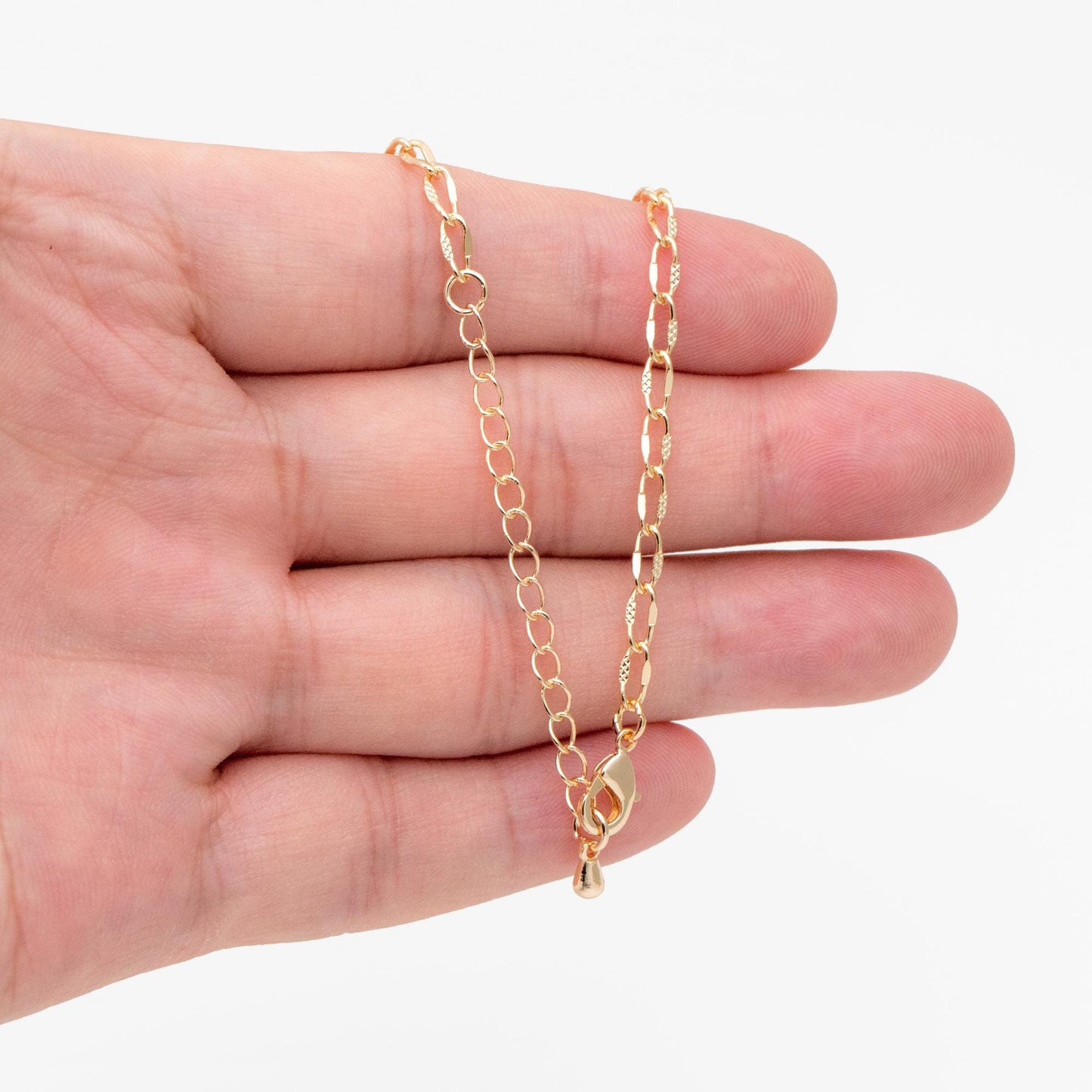 Gold Oval Link Chains 3mm, Finished Bracelet/ Anklet/ Necklace with Extender Chain, Ready to Wear (#LK-283)