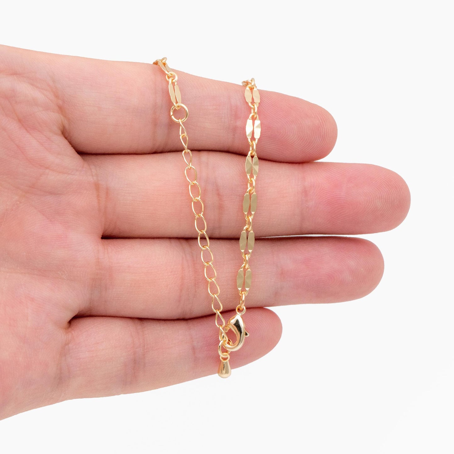 Gold Double Bar Linked Chains, Finished Bracelet/ Anklet/ Necklace with Extender Chain, Ready to Wear (#LK-284)