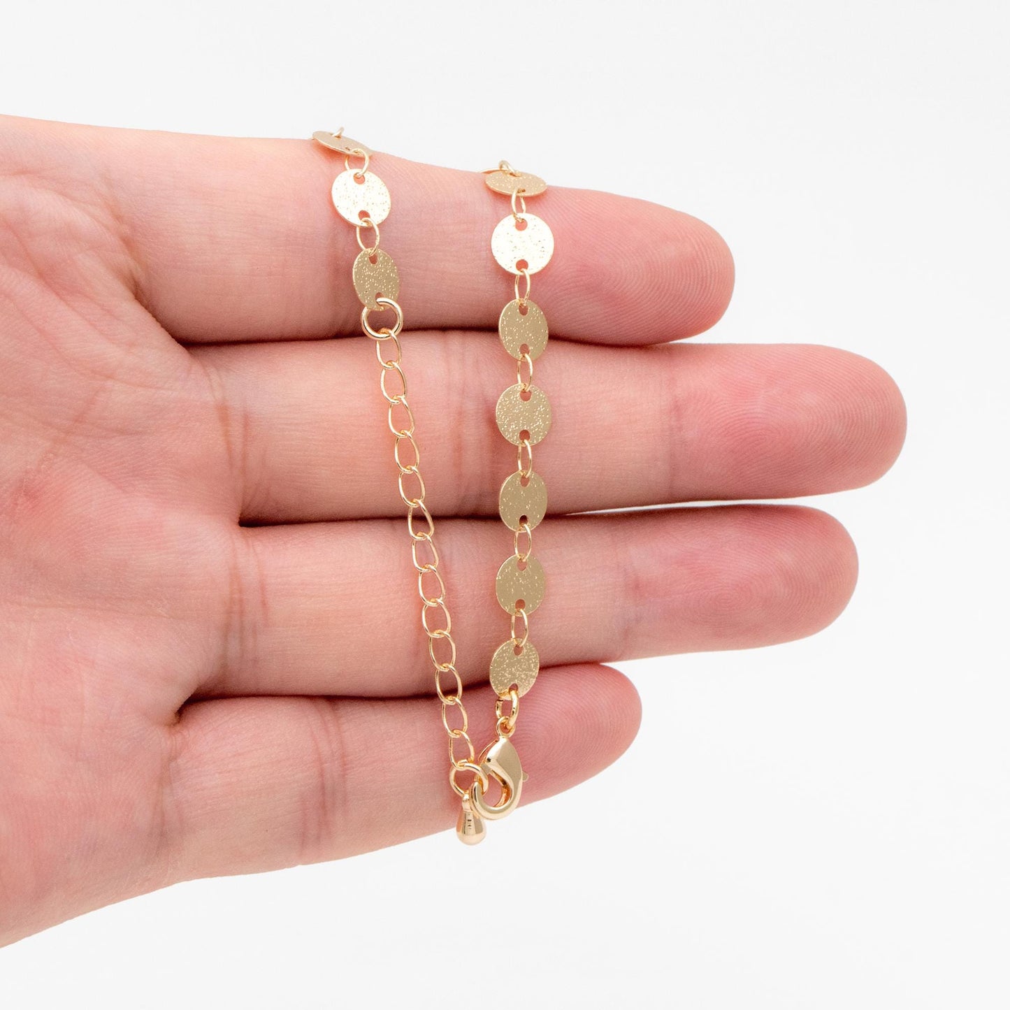 Gold Round Disc Chains 6mm, Finished Bracelet/ Anklet/ Necklace with Extender, Ready to Wear (#LK-318)