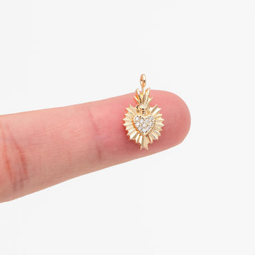 4pcs CZ pave Gold Heart Charms 17x10mm, Gold Plated Brass Pineapple Pendants (GB-2782-F)
