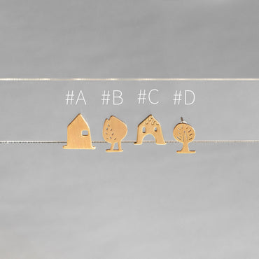 Gold House Tree Stud Earrings Set of 4, Brushed Matte Minimalist Earrings, Cute Tiny Earrings, Gift for Her (GB-4549)