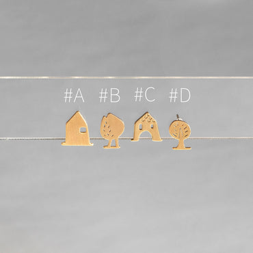 Gold House Tree Stud Earrings Set of 4, Brushed Matte Minimalist Earrings, Cute Tiny Earrings, Gift for Her (GB-4549)
