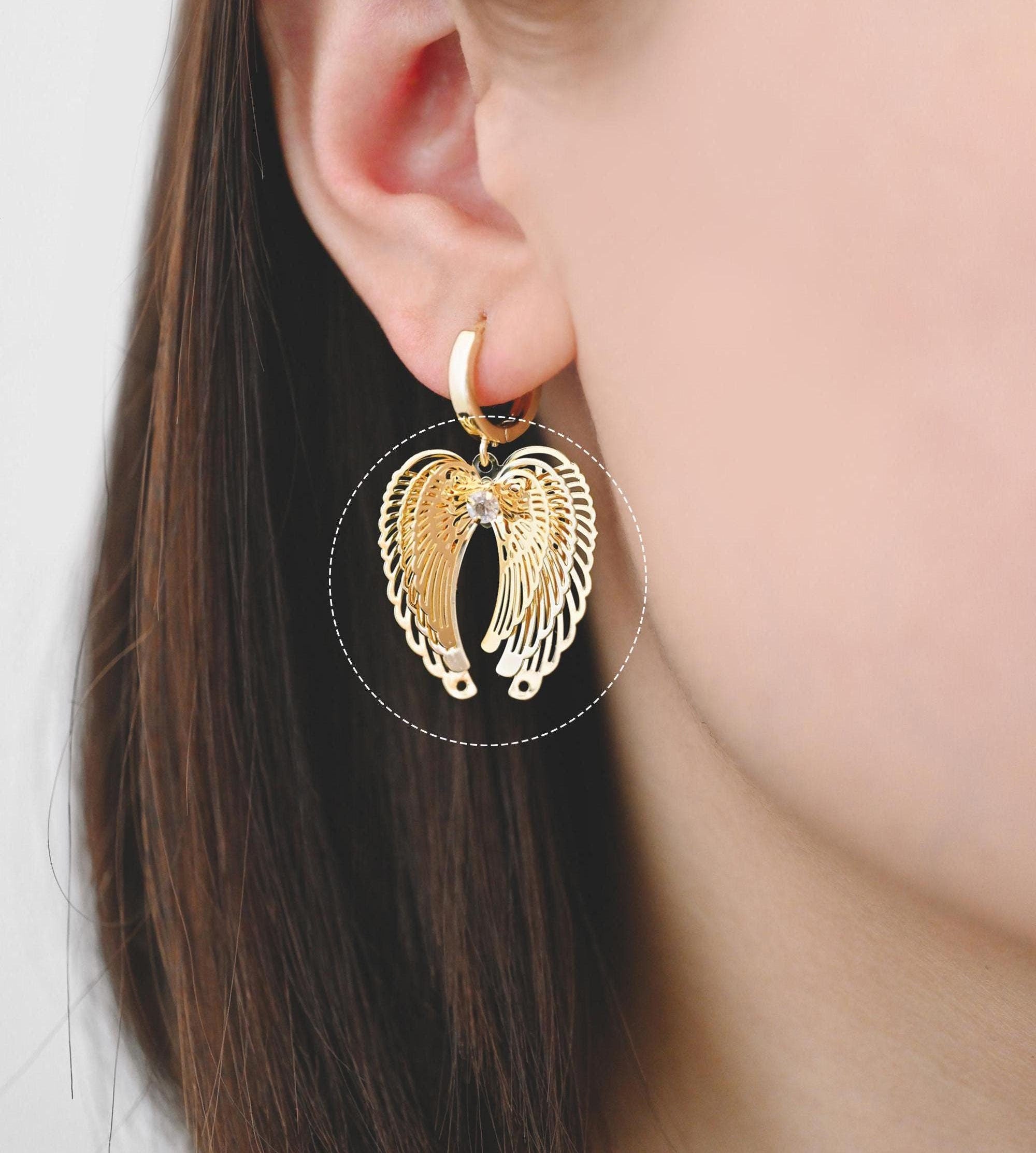 4pcs CZ Pave Gold Wing Charms, Real 18K Gold plated Brass Angel Wing Pendants (GB-2903)